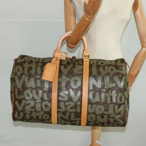 LOUIS VUITTON Monogram Graffiti Keepall 50 Boston Bag Khaki M92196 Auth 90286AV - Picture 14 of 16
